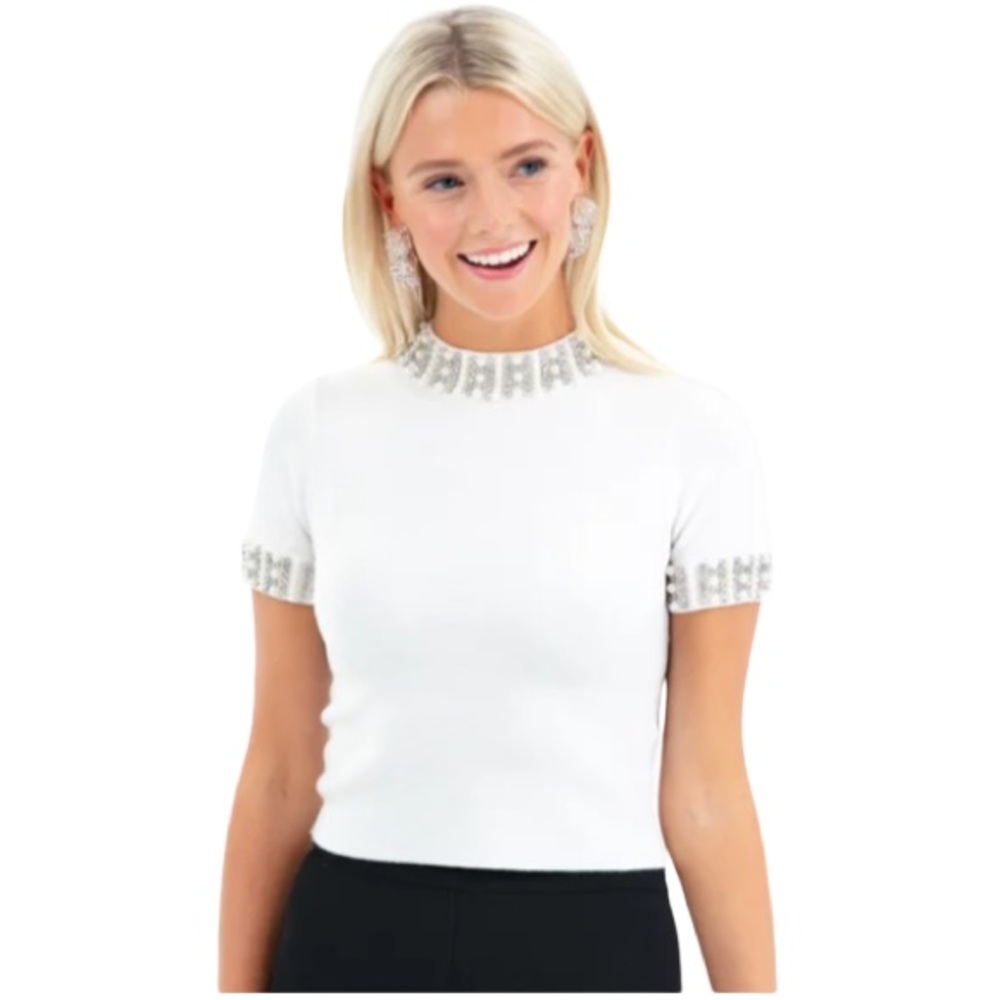 Alice and Olivia Embellished Crop Sweater Top